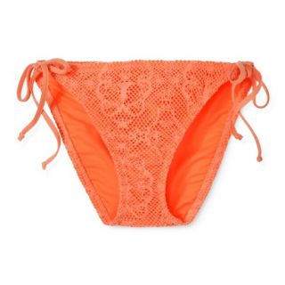 Womens Crochet Side Tie Swim Bottom  Orange XS