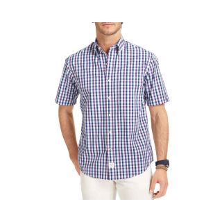 Izod Short Sleeve Multi Checked Woven Shirt, Purple, Mens