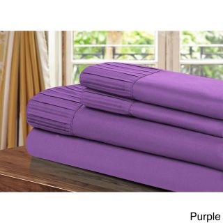 Chic Luxury Home Collection 4 piece Pleated Microfiber Sheet Set Purple Size King