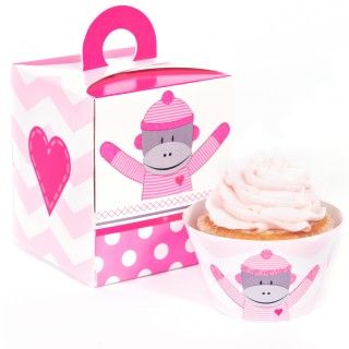 Sock Monkey Pink Cupcake Wrapper Combo Kit