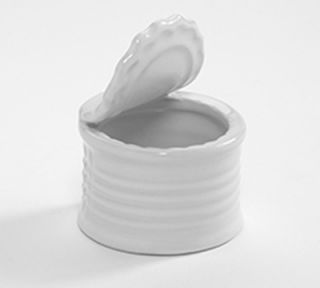 American Metalcraft 1 oz Mini Tin Can with Lid   White Ceramic