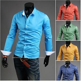 Mens Fashion Candy Color Long Sleeve Casual Shirt