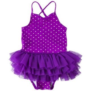 Circo Infant Toddler Girls Heart Tutu 1 Piece Swimsuit   Plum 3T