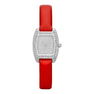 Womens Crystal Accent Mini Strap Watch, Red