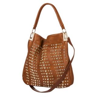 Melie Hobo Handbag with Gold Studs and Removable Crossbody Strap   Brown