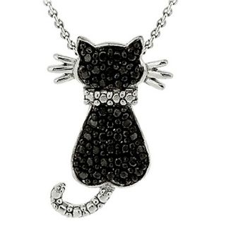 Sterling Silver Diamond/Accent Cat Necklace   Black (18)