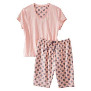 Womens Plus Size Top/Short Pajama Set   Orange/Grey Polka Dot 2 Plus