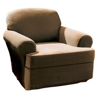 Sure Fit Stretch Pique 2 Pc T Chair Slipcover   Chocolate