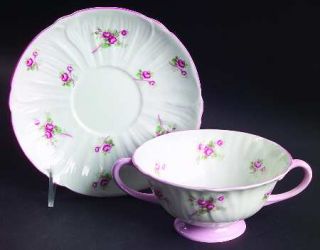 Shelley Bridal Rose (Oleander Shape) Footed Cream Soup Bowl & Saucer Set, Fine C