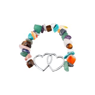 Bridge Jewelry Multicolor Stone Double Heart Stretch Bracelet