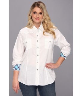 Roper Plus Size 9055C1 Solid Poplin   White Womens Long Sleeve Button Up (White)