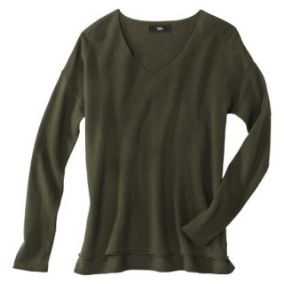 Mossimo Petites Long Sleeve V Neck Pullover Sweater   Paris Green MP