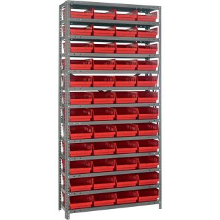 Quantum Storage 48 Bin Shelf Unit   12 Inch x 36 Inch x 75 Inch Rack Size, Red