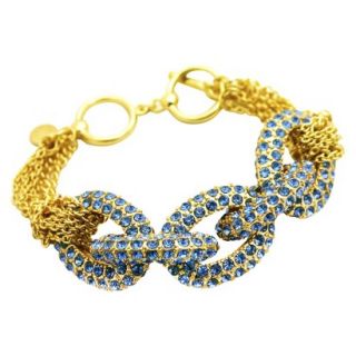 Pave Stone Link Bracelet with Chain   Gold/Blue