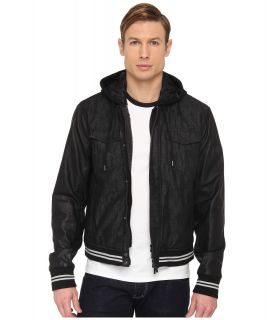 Armani Jeans Denim Cotton Rinse Wash with Leather Sleeves Jacket Mens Jacket (Black)
