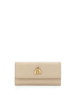 Flap Top Faux Leather Scarab Wallet, Ivory