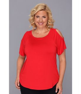 Karen Kane Plus Size Cold Shoulder Top Womens Short Sleeve Pullover (Red)