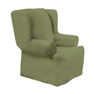 Sure Fit Cotton Duck Wing Chair Slipcover   Sage Green