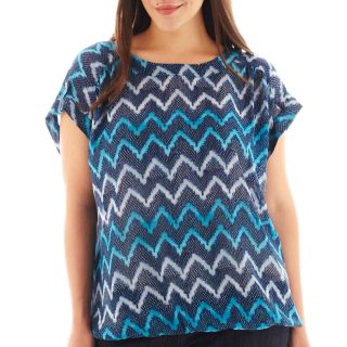 A.N.A Tab Sleeve Woven Banded Top   Plus, Blue