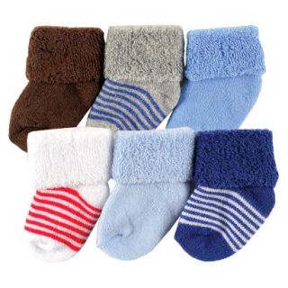 Luvable Friends Newborn Boys 6 Pack Solid and Stripe Socks   Blue 0 6 M