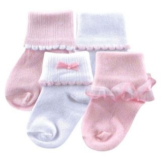 Luvable Friends Infant Girls 4 Pack Lace Cuff Socks   Pink 18 36 M