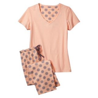 Womens Top/Capri Pajama Set   Orange/Grey Polka Dot L