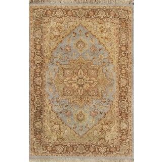 Hand knotted Heriz Serapi Blue Brown Vegetable Dyes Wool Rug (10 X 14)