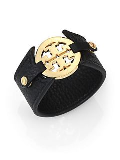 Tory Burch Logo Leather Cuff Bracelet   Black