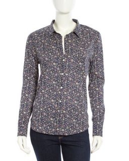 Long Sleeve Soft Poplin Shirt, Hydrangea Print