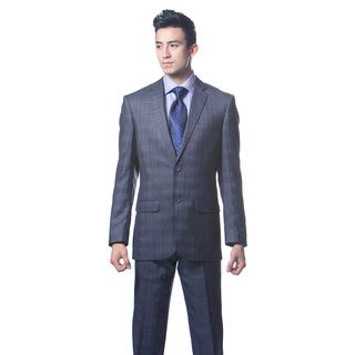 Zonettie By Ferrecci Mens Custom Slim Fit 2 piece Navy Blue Plaid Suit