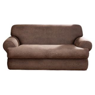 Sure Fit Stretch Leather 2 pc. T Cushion Loveseat Slipcover   Brown