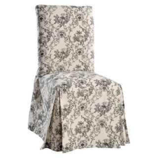 Toile Print Dining Room Chair Slipcover   Black/Cream