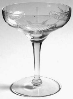 Hawkes 4011 1 Champagne/Tall Sherbet   Stem 4011,Clear,Gray Cut Lattice & Dots