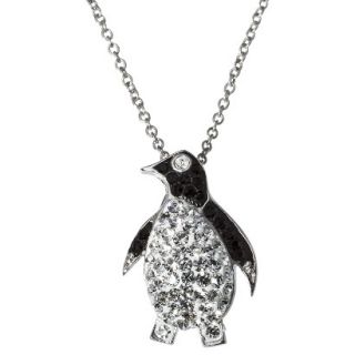 Silver Plate Penguin Pendant Necklace with Crystals   Silver/Black