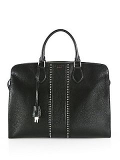 Rochas Glossy Studded Deerskin Tote   Black