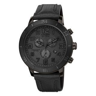 Drive from Citizen Eco Drive Mens Black Leather Strap Chronograph Watch AT2205 