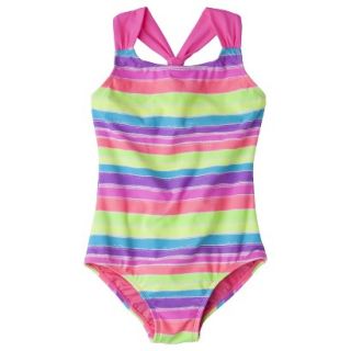 Girls 1 Piece Striped Swimsuit   Rainbow S