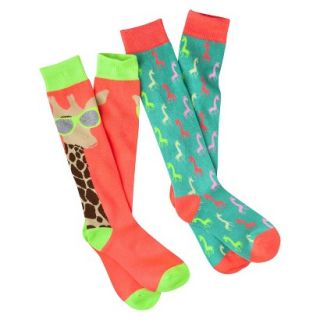 Xhilaration Girls Giraffe Knee High Socks 2pk   Coral 9 2.5