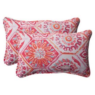 Outdoor 2 Piece Rectangular Toss Pillow Set   Pink/Orange Medallion