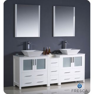 Fresca Fresca Torino 72 inch White Modern Double Sink Bathroom Vanity Wit Side Cabinet And Vessel Sinks White Size Double Vanities