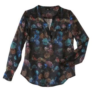 Mossimo Womens Woven Popover Top   Dark Floral Print M