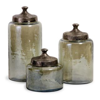 Portofino Round Green Hammered Glass Canisters (set Of 3)