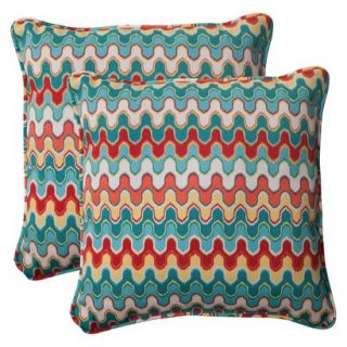 Outdoor 2 Piece Square Toss Pillow Set   Red/Turquoise Chevron