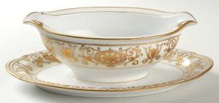 Noritake 175 Gravy Boat with Attached Underplate, Fine China Dinnerware   Gold F