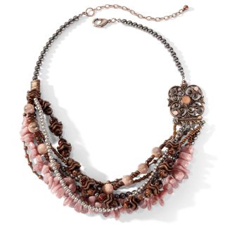 Aris by Treska Pink & Brown Beaded 7 Row Necklace