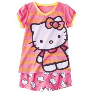 Hello Kitty Girls 2 Piece Short Sleeve Pajama Set   Pink M