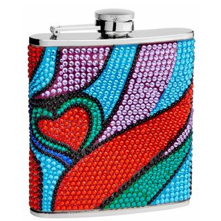 6 ounce Rhinestone Heart Pattern Hip Flask