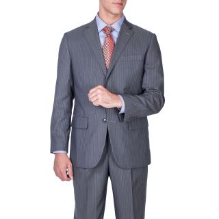 Mens Modern Fit Grey Striped 2 button Wool Suit