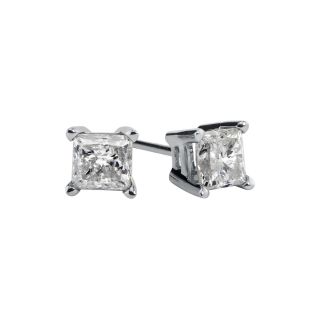 CT. T.W. Princess Diamond 14K White Gold Stud Earrings, Womens