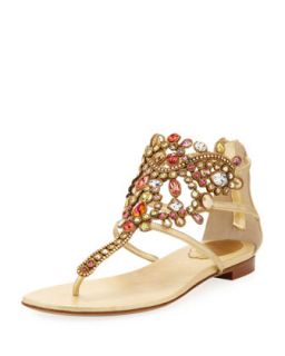 Womens Chandelier Bejeweled Ankle Flat Sandal   Rene Caovilla